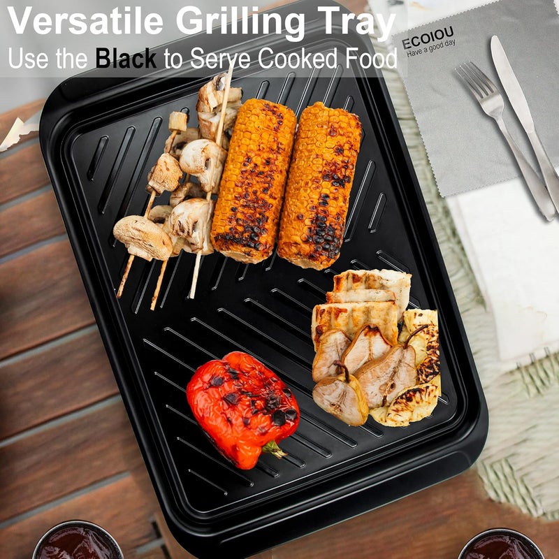 ECOIOU Grilling Prep and Serving Tray with Lid, Bamboo BBQ Deep Trays for Marinating Raw and Cooked Food, Melamine Serving Trays for Food, Black and Red - Image 5